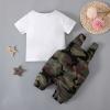 AMIMOJY Baby Toddler Boys Girls Outfits Summer T shirt Tops Camouflage Suspenders Pants Overalls Shorts Outfits Clothes 2PCS, 6-12Months view 3