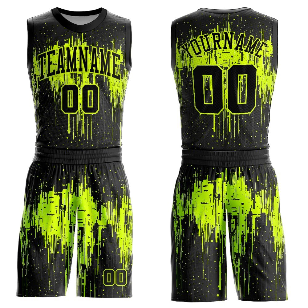 Personalized Basketball Jersey Suits Black and Green for Youth Boys Men Women Girls Custom Sports Shirts & Shorts Sets Design Your Own Team Uniform Print Name Number Logo