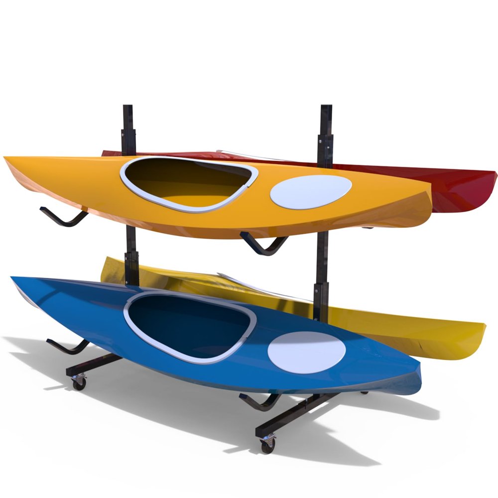 Freestanding Kayak Stand,2-Sided Kayak and Canoe Rack,Heavy Duty Adjustable Kayak Storage Rack,Sup Outdoor Storage Rack,Weatherproof Stand for Indoor, Garage, Shed, Dock Kayak Storage (4 Levels)