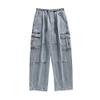 Men's Vintage Cargo Jeans with Side Pockets Distressed Washed Jean Trousers Elastic Waist Skateboard Denim Pants (Light Blue,Large) view 1