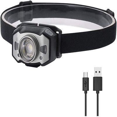 PANKERS Rechargeable Headlamp, 500 Lumens LED Head lamp with Red Light and Motion Sensor Switch, for Running, Hiking, Lightweight, Waterproof, Adjustable Headband, 5 Display Modes