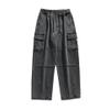 Men's Vintage Cargo Jeans with Side Pockets Distressed Washed Jean Trousers Elastic Waist Skateboard Denim Pants (Black,X-Large) view 1