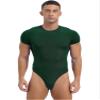 ACSUSS Mens Athletic Sport Bodysuit Round Neck Short Sleeve Buttoned Crotch Jumpsuit Rompers for Yoga Green Large view 1