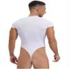 ACSUSS Mens Athletic Sport Bodysuit Round Neck Short Sleeve Buttoned Crotch Jumpsuit Rompers for Yoga White XX-Large view 4