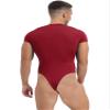 ACSUSS Mens Athletic Sport Bodysuit Round Neck Short Sleeve Buttoned Crotch Jumpsuit Rompers for Yoga Burgundy XX-Large view 2