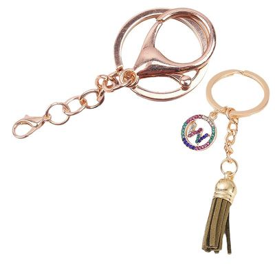 NineFit Basics Shiny Letter Keychains for Women Tassel Cute Car Keychain for Wallet Backpack Bag Charm (w), standard, As Pics
