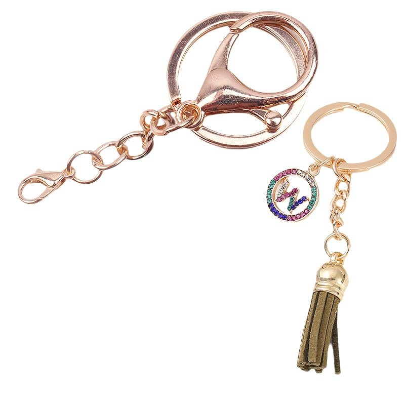 NineFit Basics Shiny Letter Keychains for Women Tassel Cute Car Keychain for Wallet Backpack Bag Charm (w), standard, As Pics