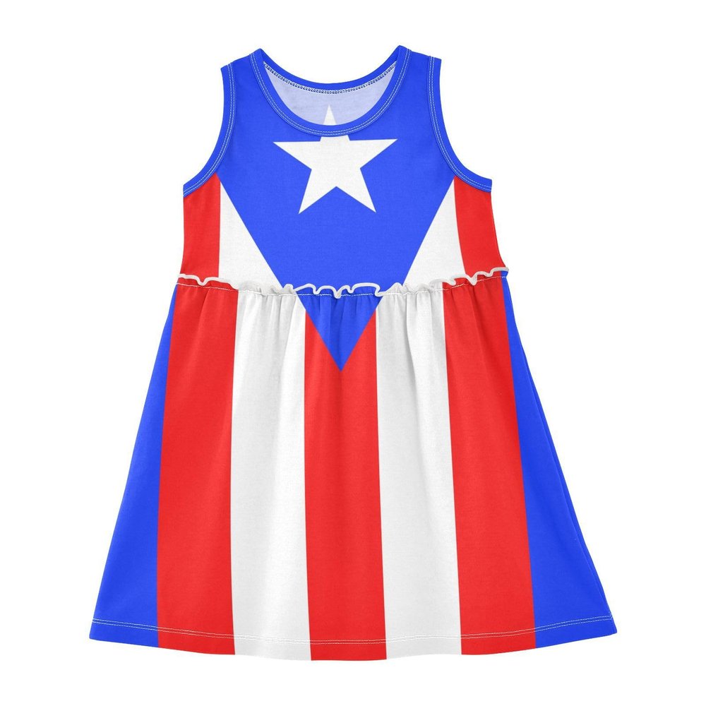 Aflyko Sleeveless Dress Flag of Puerto Rico Summer Party Dance Sundress for Little Girl Stretchy Dresses Beach Holiday Vacation Daily Casual Fun Dress 7-8T