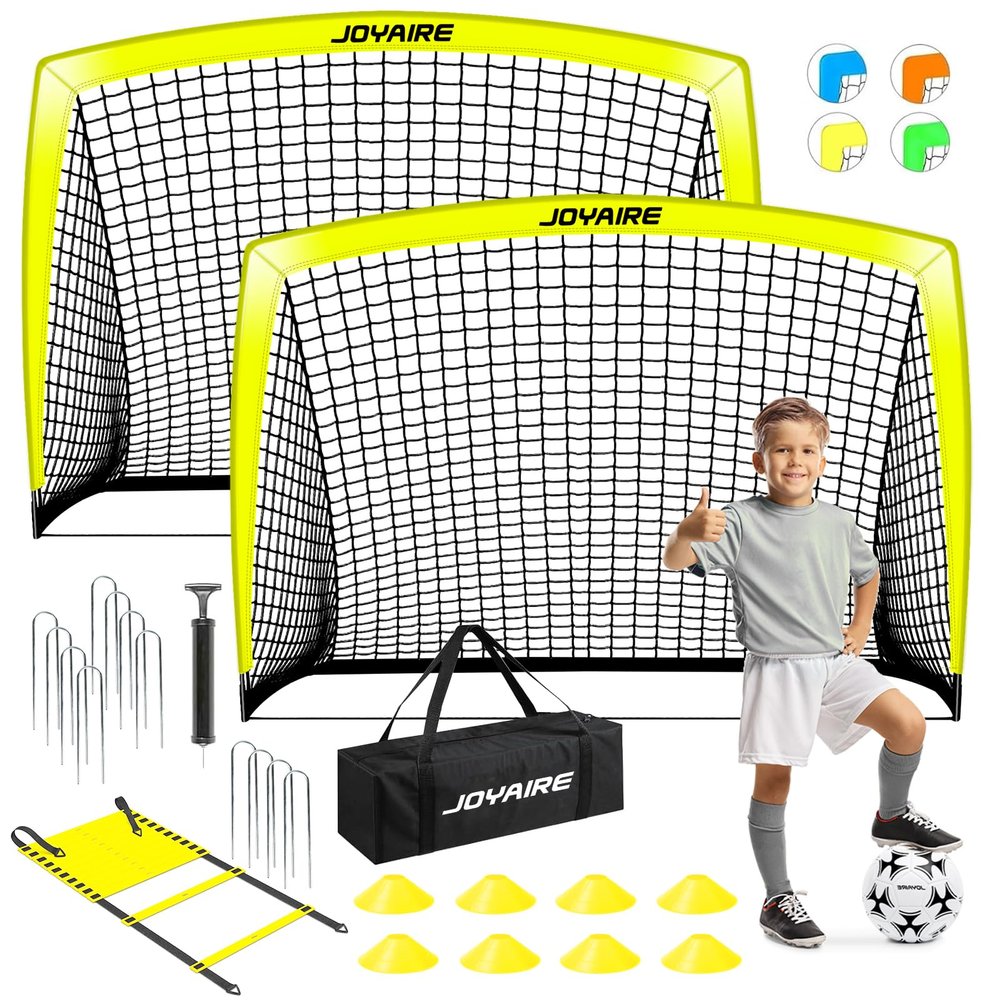 JOYAIRE Soccer Goals for Backyard Set, Portable Kids Toddler Soccer Goal 2 of 6' x 4', Soccer Net Soccer Training Equipment with Size 4 Soccer Ball, Carry Bag, Youth, Games, Sports, Outdoor Play(Y)