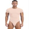 FEESHOW Men's Short Sleeve Round Neck Button Crotch Shirt Bodysuit Undershirt Rompers Jumpsuit Pink X-Large view 1