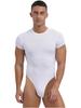 ACSUSS Mens Athletic Sport Bodysuit Round Neck Short Sleeve Buttoned Crotch Jumpsuit Rompers for Yoga White Large