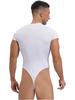 ACSUSS Mens Athletic Sport Bodysuit Round Neck Short Sleeve Buttoned Crotch Jumpsuit Rompers for Yoga White Large view 4