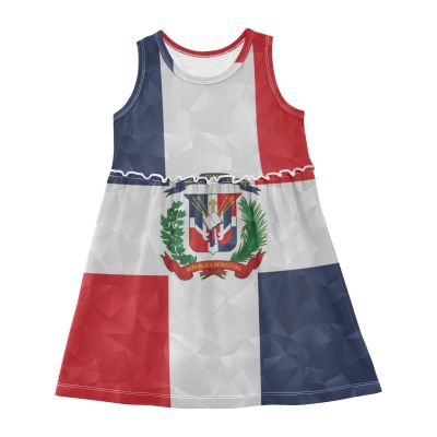 Aflyko Girls Dresses Dominican Republic Flag Summer Sleeveless Dress Casual Fit Toddler Playwear Infant Lovely Everyday Wear Themed Birthday Party Dress 3T