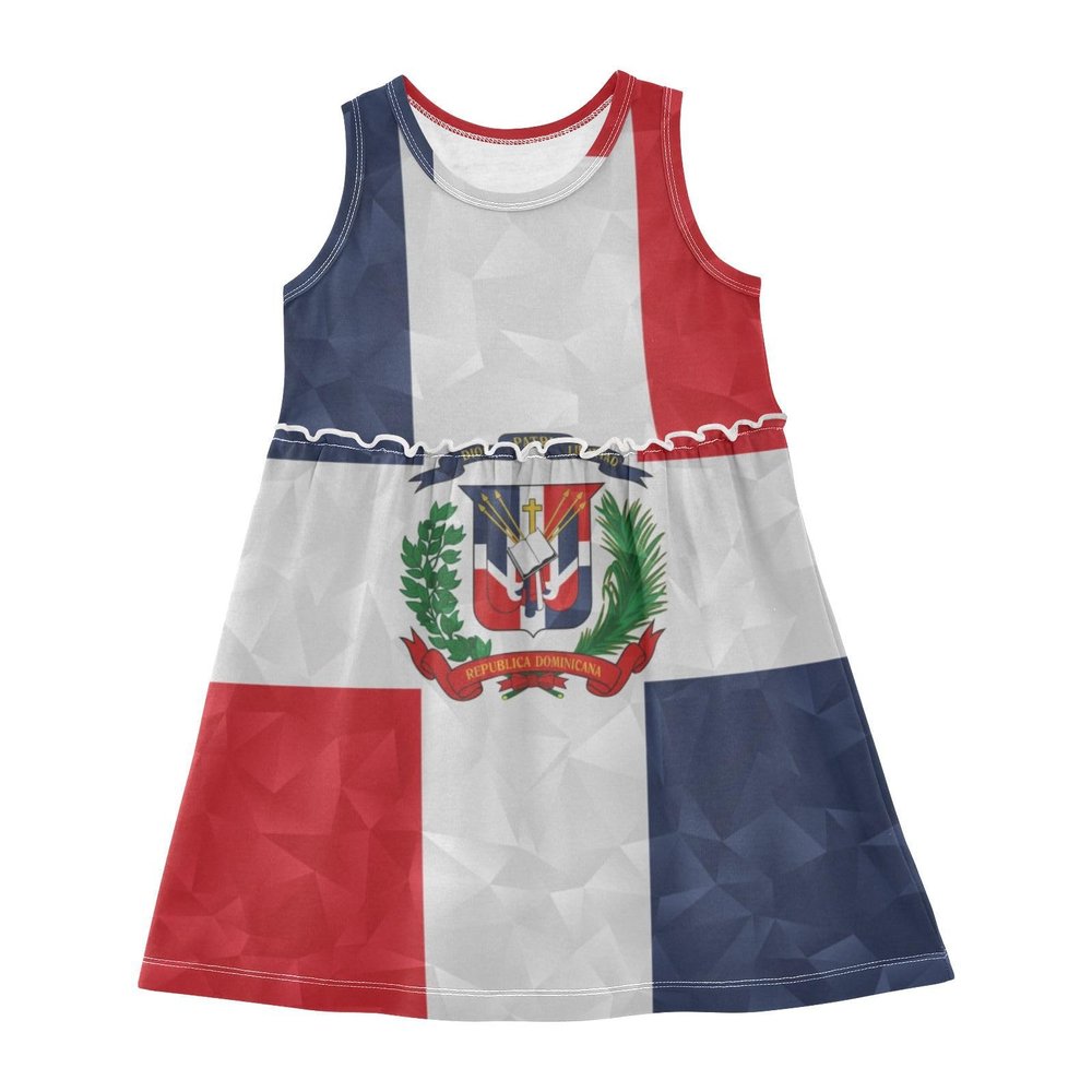 Aflyko Girls Dresses Dominican Republic Flag Summer Sleeveless Dress Casual Fit Toddler Playwear Infant Lovely Everyday Wear Themed Birthday Party Dress 3T