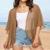 Womens Kimono Cardigans Beach Cover ups Swimwear Puff Sleeve Loose Casual Summer Tops (Khaki,2XL) view 2