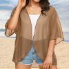 Womens Kimono Cardigans Beach Cover ups Swimwear Puff Sleeve Loose Casual Summer Tops (Khaki,2XL) view 4