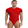 ACSUSS Mens Athletic Sport Bodysuit Round Neck Short Sleeve Buttoned Crotch Jumpsuit Rompers for Yoga Red Large view 1