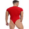 ACSUSS Mens Athletic Sport Bodysuit Round Neck Short Sleeve Buttoned Crotch Jumpsuit Rompers for Yoga Red Large view 2