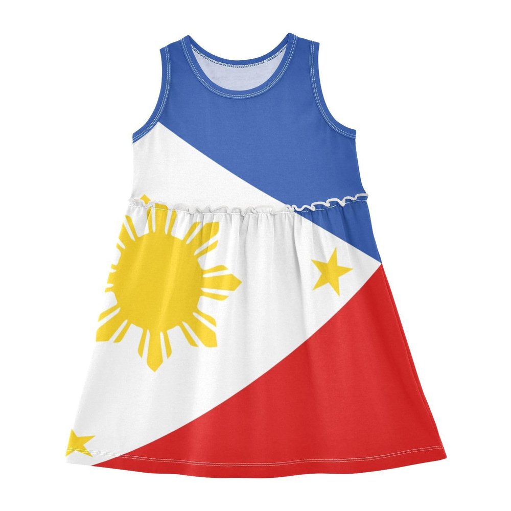 Aflyko Sleeveless Dress Philippines Flag Summer Party Dance Sundress for Little Girl Stretchy Dresses Beach Holiday Vacation Daily Casual Fun Dress 7-8T