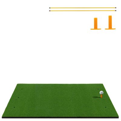 ULTIMATE Golf Hitting Mat, 5 ft x 3 ft Artificial Turf Golf Practice Mat w/ 2 Golf Rubber Tees & 2 Alignment Sticks, Portable Golf Practice Grass Mat for Indoor & Outdoor Training (25mm, 5Ft  3Ft)