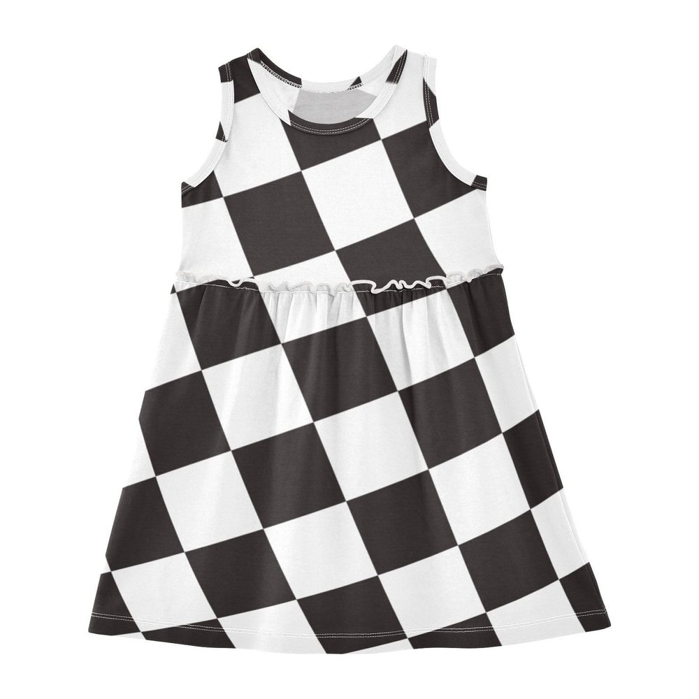 Aflyko Sleeveless Dress Winning Race Flag Summer Party Dance Sundress for Little Girl Stretchy Dresses Beach Holiday Vacation Daily Casual Fun Dress 7-8T
