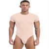 ACSUSS Mens Athletic Sport Bodysuit Round Neck Short Sleeve Buttoned Crotch Jumpsuit Rompers for Yoga Pink Large