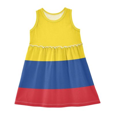 Aflyko Spring Dress for Girl Colombia Flag Kiddo Tank Play Sundress Costume Dress Summertime Comfy Skirt for Church Dinner Event Wedding 5-6T
