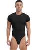 ACSUSS Mens Athletic Sport Bodysuit Round Neck Short Sleeve Buttoned Crotch Jumpsuit Rompers for Yoga Black Large