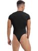 ACSUSS Mens Athletic Sport Bodysuit Round Neck Short Sleeve Buttoned Crotch Jumpsuit Rompers for Yoga Black Large view 2