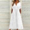 maisdgop Dresses for Women 2024 Trendy Eyelet Boho Beach Dress Loose V Neck Button A-Line Dresses Loose Sundress with Pocket view 2