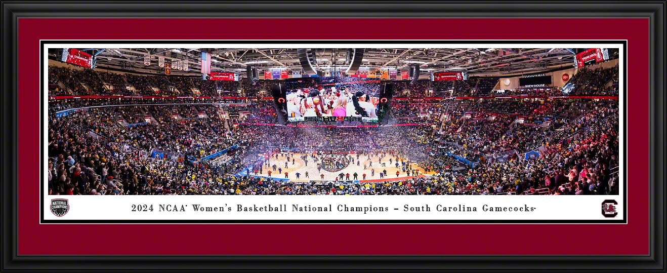 2024 NCAA Women's Basketball National Champions, South Carolina - Double Mat, Deluxe Framed Picture by Blakeway Panoramas (44"W x 18"H)