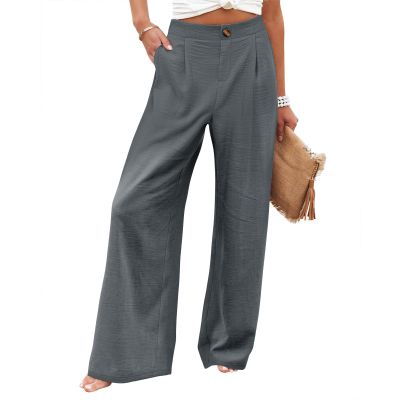 2024 High Waisted Wide Leg Pants Women Dressy Button Work Pants Palazzo Pants for Women Dressy Business Casual Pants for Women Summer Boho Beach Pants Trousers Flowy Pants with Pockets