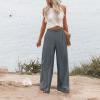 2024 High Waisted Wide Leg Pants Women Dressy Button Work Pants Palazzo Pants for Women Dressy Business Casual Pants for Women Summer Boho Beach Pants Trousers Flowy Pants with Pockets view 2