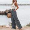 2024 High Waisted Wide Leg Pants Women Dressy Button Work Pants Palazzo Pants for Women Dressy Business Casual Pants for Women Summer Boho Beach Pants Trousers Flowy Pants with Pockets view 3