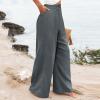 2024 High Waisted Wide Leg Pants Women Dressy Button Work Pants Palazzo Pants for Women Dressy Business Casual Pants for Women Summer Boho Beach Pants Trousers Flowy Pants with Pockets view 4