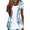 Women Summer Plus Size Short Sleeve Tops Fake Two Piece Loose Pleated Layered Blouse Shirt Hide Belly Tunic Tops view 1