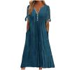 maisdgop Dresses for Women 2024 Trendy Eyelet Boho Beach Dress Loose V Neck Button A-Line Dresses Loose Sundress with Pocket view 1