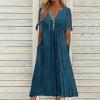 maisdgop Dresses for Women 2024 Trendy Eyelet Boho Beach Dress Loose V Neck Button A-Line Dresses Loose Sundress with Pocket view 2
