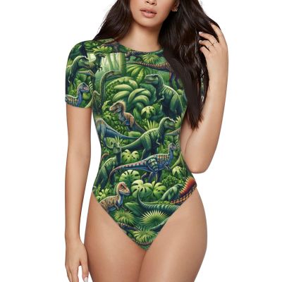 Augenstern Jurassic-Dinosaur Women's Short-Sleeve Round Neck One-Piece Swimsuit Xx-Large