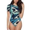 Shark-Open-Mouth-Sea Women's Short-Sleeve Round Neck One-Piece Swimsuit Xx-Large view 1