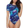 Turtle-Moonlit-Walk-Galaxy Women's Short-Sleeve Round Neck One-Piece Swimsuit Small view 1