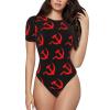 Augenstern Eed-Hammer-and-Sickle Women's Short-Sleeve Round Neck One-Piece Swimsuit Medium Black view 1