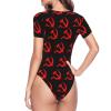 Augenstern Eed-Hammer-and-Sickle Women's Short-Sleeve Round Neck One-Piece Swimsuit Medium Black view 4