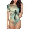 Vintage-Dragonfly-Bug Women's Short-Sleeve Round Neck One-Piece Swimsuit Xx-Large Black view 1