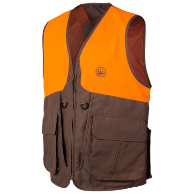 Beretta Men's Command Pro Durable Water-Resistant Front-Load Capable Upland Hunting Vest with Game Bag & Front Cargo Pockets, Otter & Orange, XX-Large