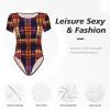 Augenstern Orange-Purple-Tartan Women's Short-Sleeve Round Neck One-Piece Swimsuit Large view 3