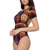 Augenstern Orange-Purple-Tartan Women's Short-Sleeve Round Neck One-Piece Swimsuit Large view 4