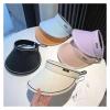 BCJDIEIV Men's and Women's Hats Sun Hat Can Roll Large Eaves Summer Female Sun Hat Hollowed Out Beach Sun Shade Empty Top Hat Running Hat(Beige) view 2