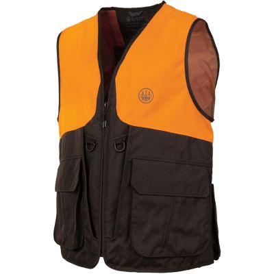 Beretta Men's Command Pro Durable Water-Resistant Front-Load Capable Upland Hunting Vest with Game Bag & Front Cargo Pockets, Brown Bark & Orange, XX-Large