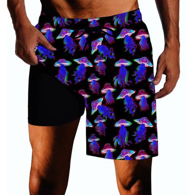 Mushroom Mens Swim Trunks with Compression Liner Quick Dry Zipper Pocket Bathing Suit for Beach Summer Medium